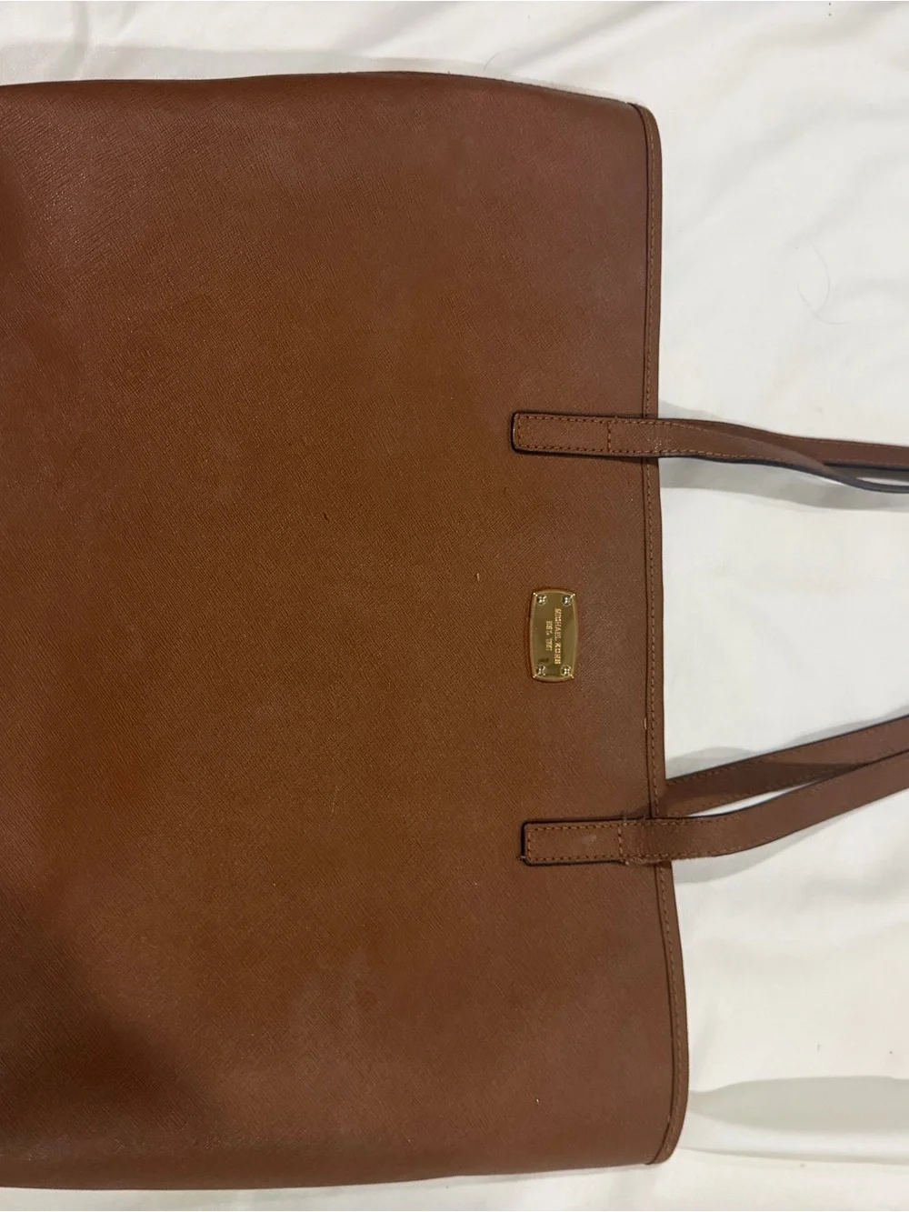 Michael Kors Cognac Leather Tote with Gold Plaque